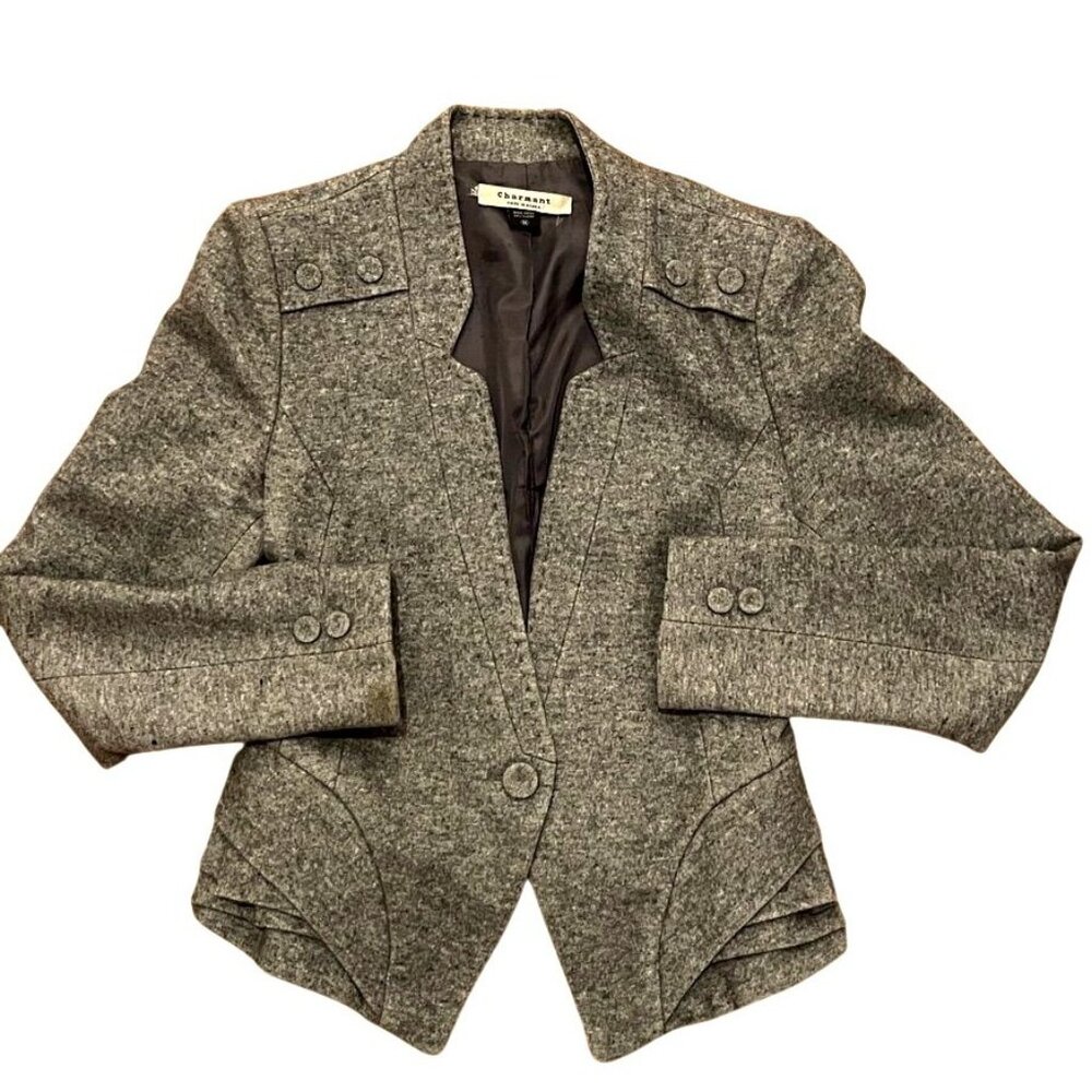 Vintage 80s luxe structured gray wool peplum jacket, S/M